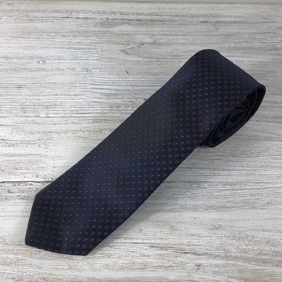 Vtg Christian Dior Navy Red Skinny Polyester Tie - Picture 2 of 8